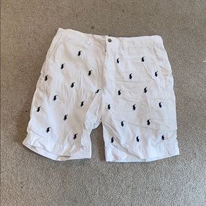 White polo all over print shorts